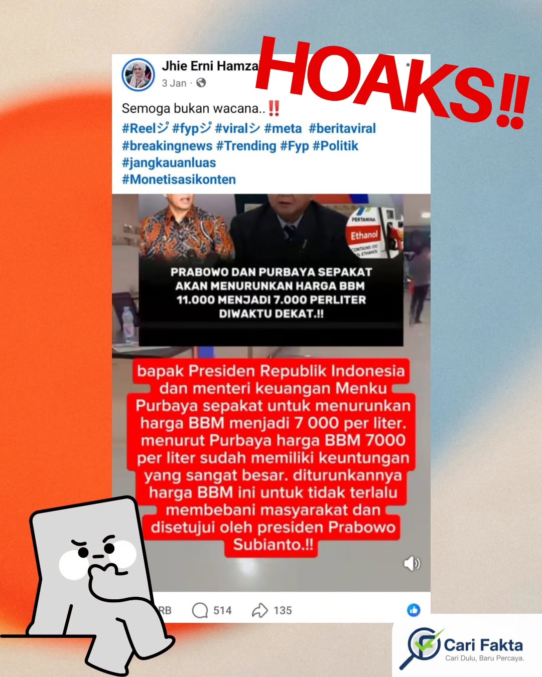 Presiden Prabowo Subianto dan Menteri Keuangan Purbaya Yudhi Sadewa telah sepakat menurunkan harga BBM dari Rp11.000 menjadi Rp7.000