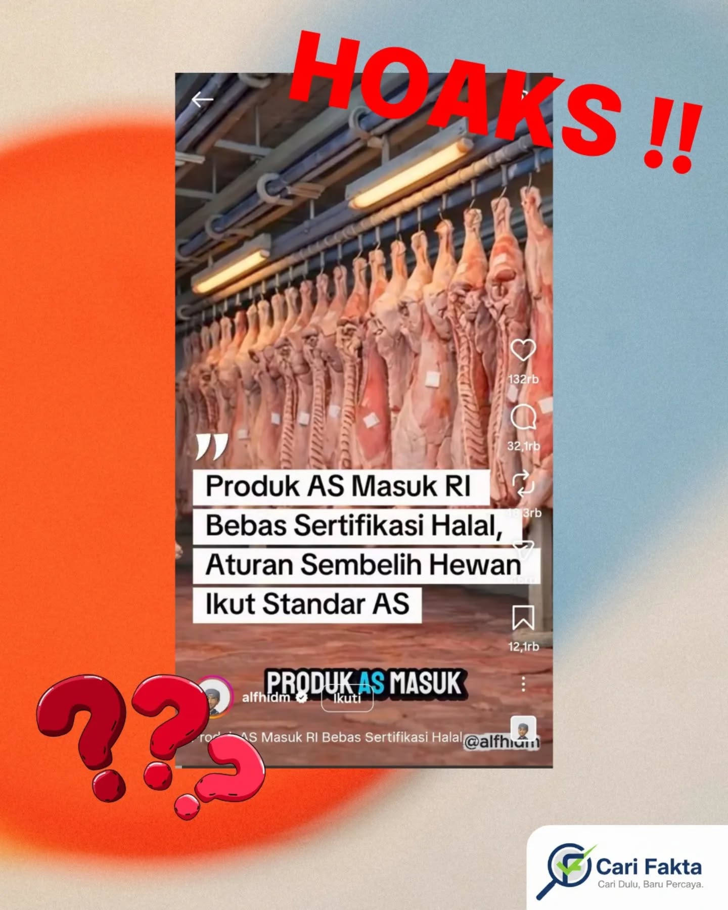️Waspada Klaim Narasi Hoaks️Beredar narasi di media sosial Instagram yang menyebut pemerintah Indonesia mengecualikan kewajiban sertifikasi halal bagi seluruh produk asal Amerika Serikat, termasuk aturan penyembelihan hewan. Dalam unggahan tersebut juga diklaim terdapat kesepakatan antara Prabowo Subianto dan Donald Trump yang memungkinkan produk impor dari Amerika Serikat masuk ke Indonesia dengan standar penyembelihan sesuai praktik di negara tersebut. Narasi ini kemudian ramai diperbincangkan dan memicu perdebatan di tengah masyarakat karena dinilai berkaitan dengan jaminan kehalalan produk yang beredar di Indonesia.Faktanya, klaim tersebut tidak benar atau hoaks. Berdasarkan laporan Detik.com (22/02/2026), Indonesia dan Amerika Serikat telah memiliki kerja sama melalui Lembaga Halal Luar Negeri (LHLN) yang beroperasi di AS. Melalui mekanisme ini, sertifikat halal yang diterbitkan oleh lembaga halal yang diakui di Amerika Serikat dapat diterima dan diakui keabsahannya di Indonesia. Artinya, produk yang masuk ke pasar Indonesia tetap harus memenuhi ketentuan halal sesuai regulasi yang berlaku.Juru Bicara Perekonomian, Haryo Limanseto, menegaskan bahwa pemerintah Indonesia tetap memberlakukan kewajiban sertifikasi halal untuk produk makanan dan minuman yang beredar di dalam negeri. Kebijakan ini merupakan bagian dari upaya melindungi konsumen serta memberikan kepastian informasi kepada masyarakat. Selain itu, produk yang mengandung unsur nonhalal tetap wajib mencantumkan keterangan nonhalal secara jelas pada kemasan agar konsumen dapat membuat pilihan yang sesuai dengan keyakinan dan kebutuhannya.Dengan demikian, tidak ada kebijakan yang menghapus kewajiban sertifikasi halal bagi produk impor dari Amerika Serikat. Masyarakat diimbau untuk tidak mudah mempercayai informasi yang beredar di media sosial tanpa memeriksa kebenarannya melalui sumber resmi dan media terpercaya. Bersikap kritis dan melakukan verifikasi informasi sangat penting agar tidak terpengaruh oleh hoaks yang dapat menimbulkan kesalahpahaman di tengah masyarakat.